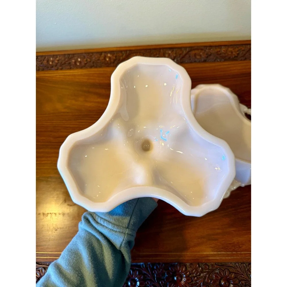 Vintage Pink Milk Glass Lidded Divided Dish – Opaline Vanity or Candy Dish